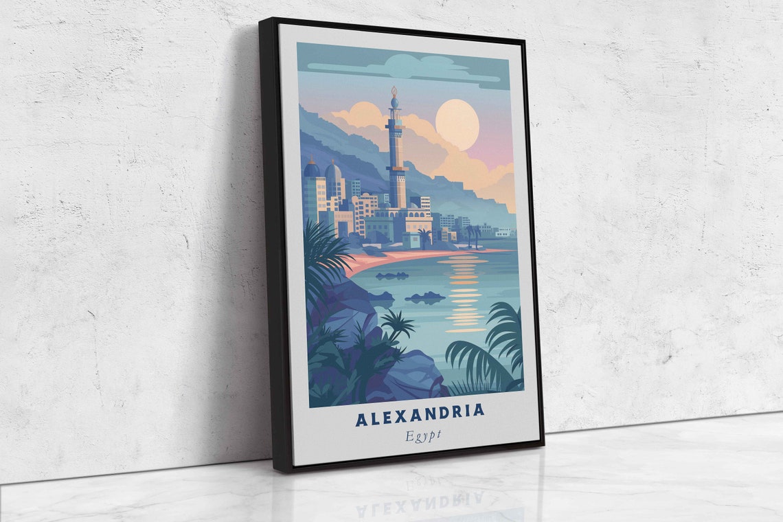 Alexandria Egypt Mediterranean Coast Mosque Sunset Travel Poster - Image 2