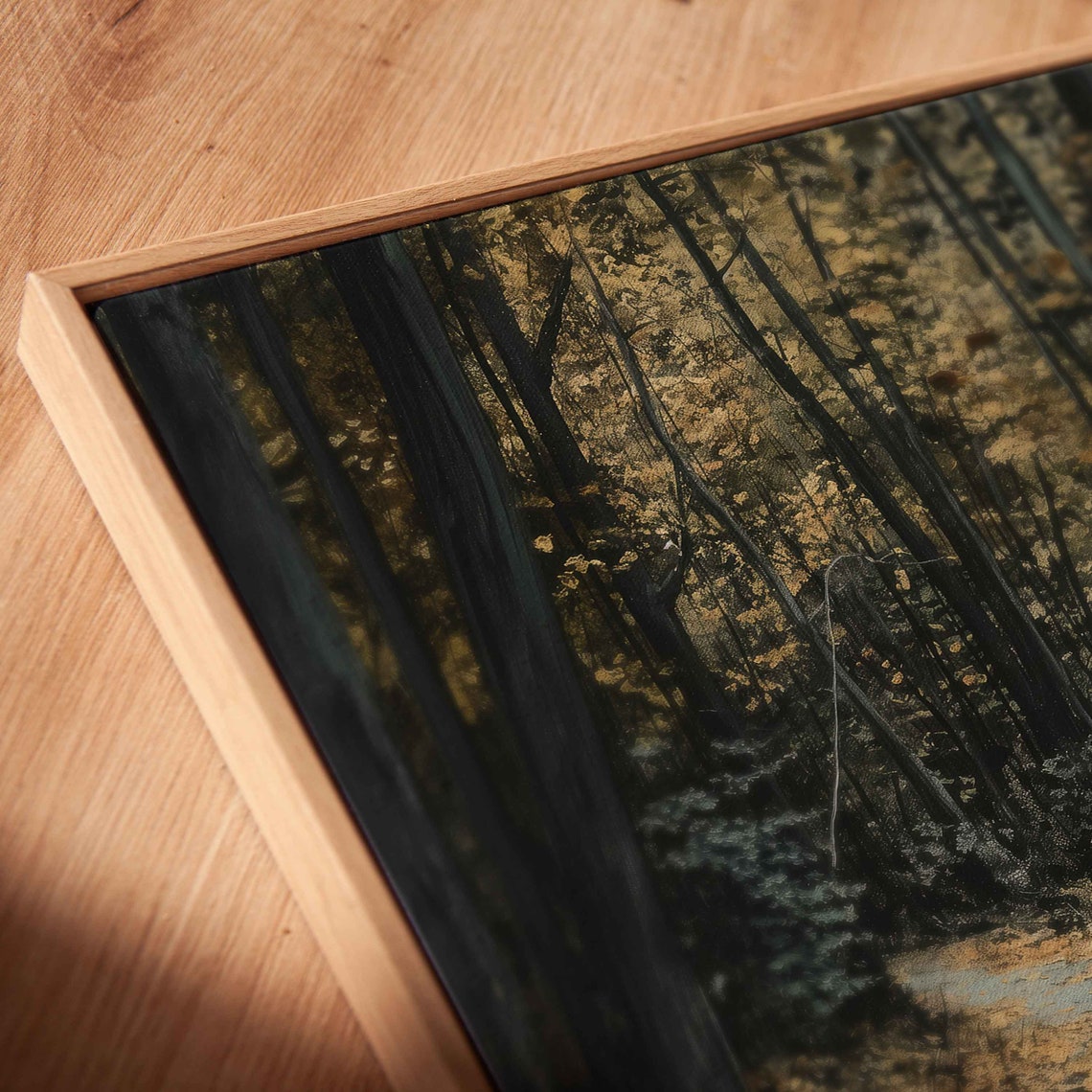 Dark Moody Forest Path Covered In Fallen Golden Leaves Art Poster - Image 2