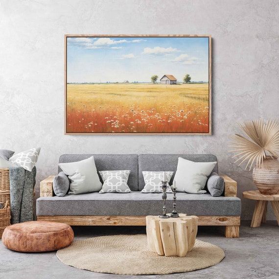 Rustic Farm Vintage Painting Framed Print Ready To Hang Farmhouse Decor