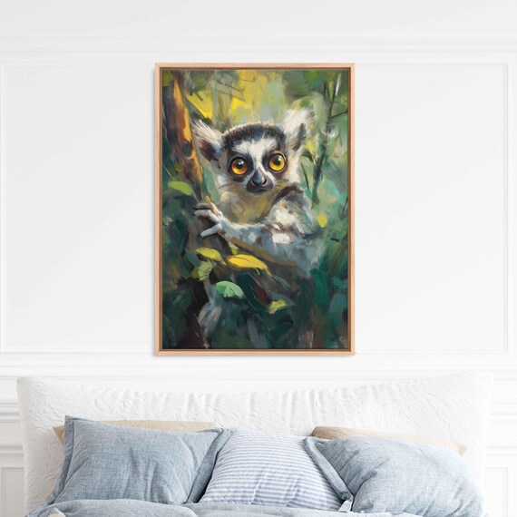 Curious Lemur With Big Eyes In Lush Woods Wall Art Print Gift For Animal Lover Nature Photo Ready To Hang