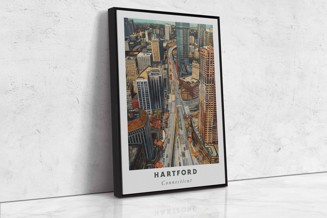 Hartford Connecticut Downtown Aerial Highway Skyline Daytime Poster - Image 2