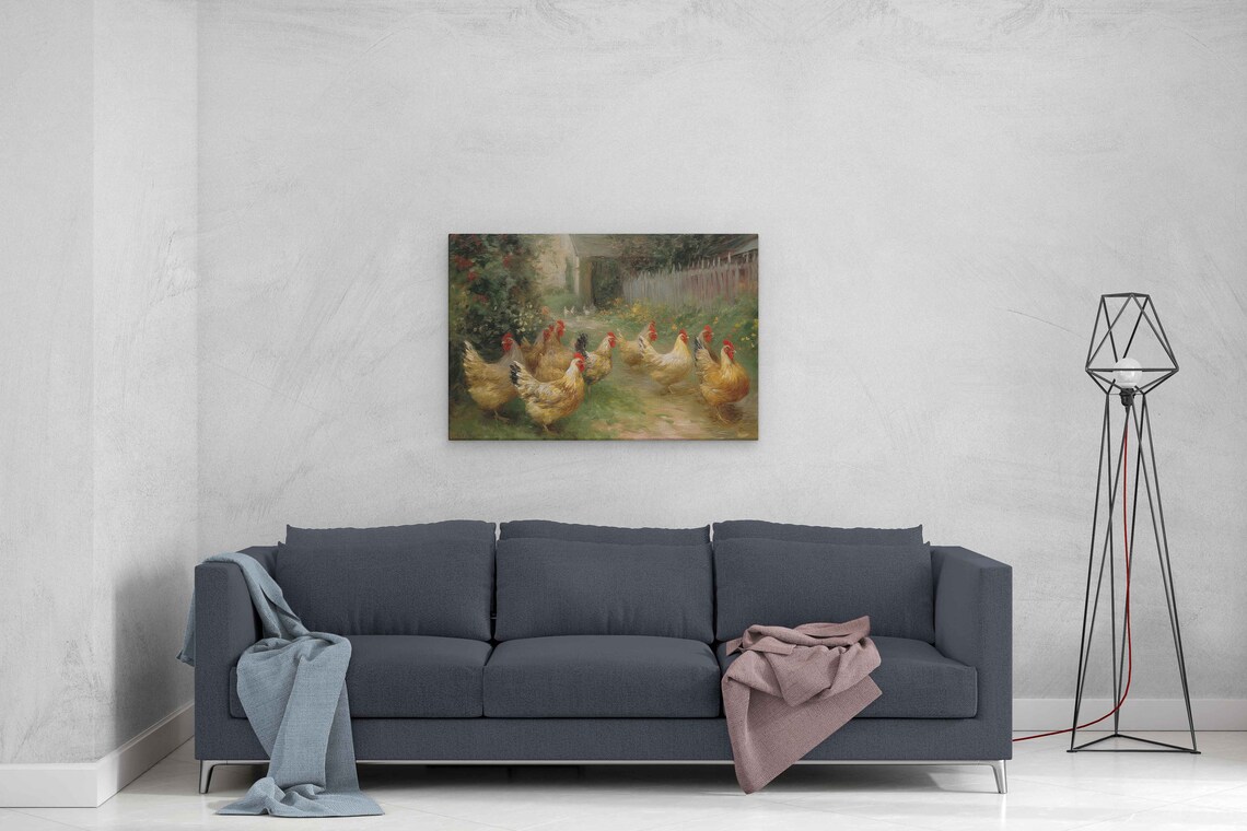 Chickens In Farmyard Garden Oil Painting Rustic Farmhouse Art Poster - Image 3