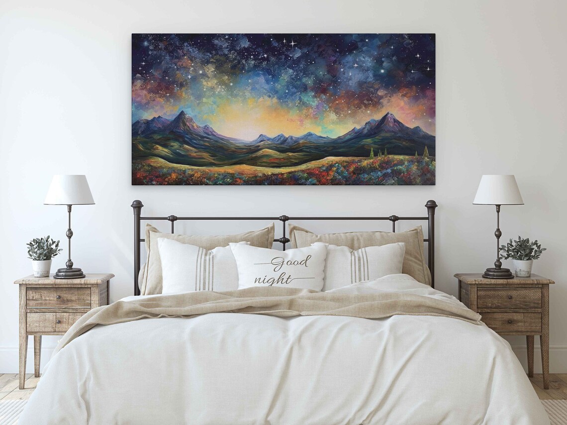 Van Gogh-Inspired Starry Night Mountain Landscape Art Print - Image 2