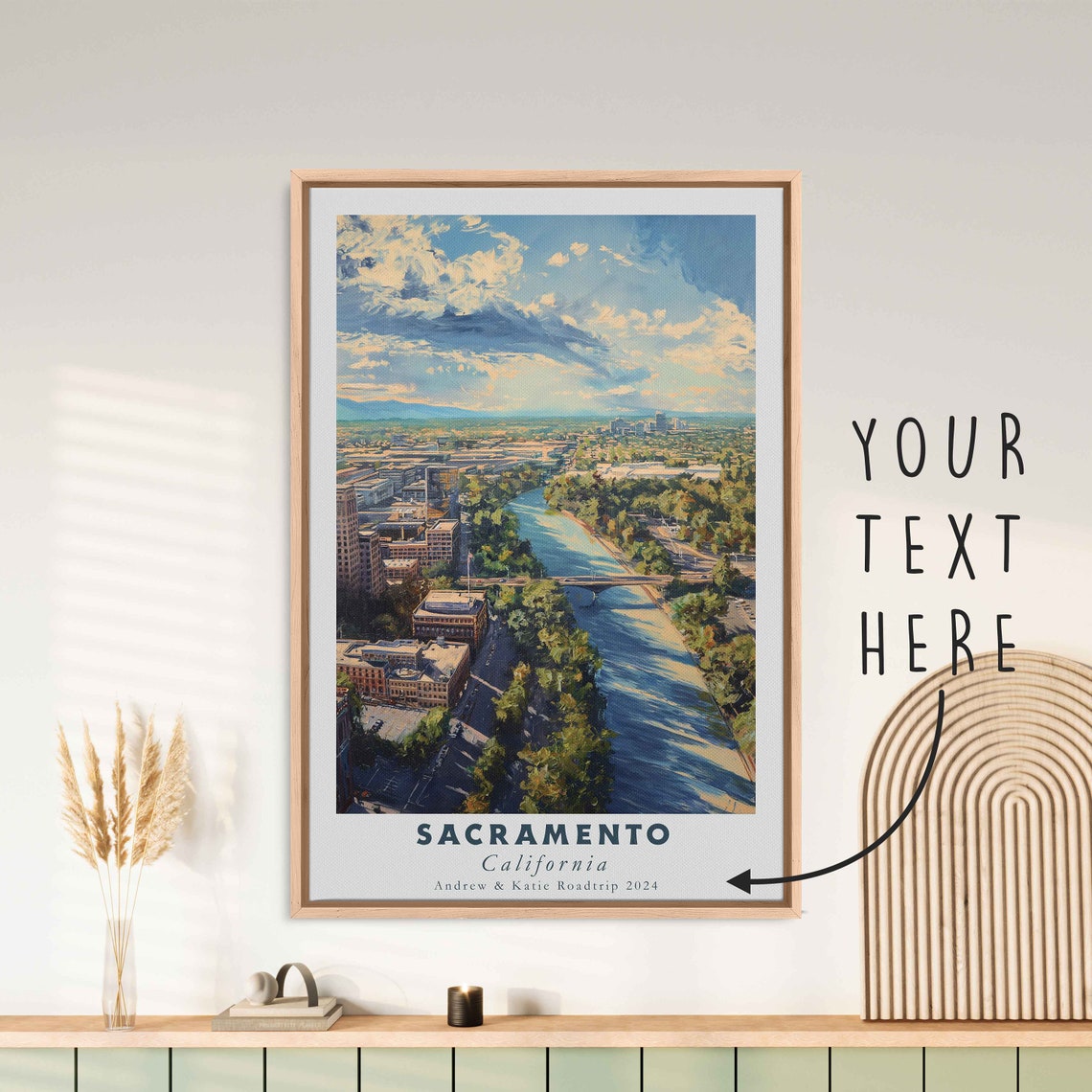 Sacramento California River Bend City View Golden Light Travel Poster - Image 3