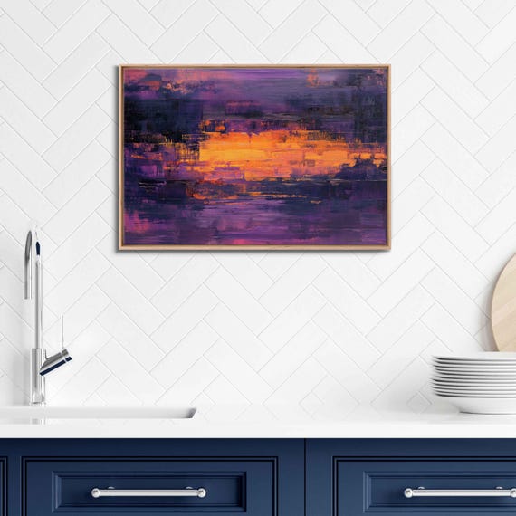 Serene Sunset Landscape Wall Art Print Vibrant Oranges Soft Purples Inspired By Nature