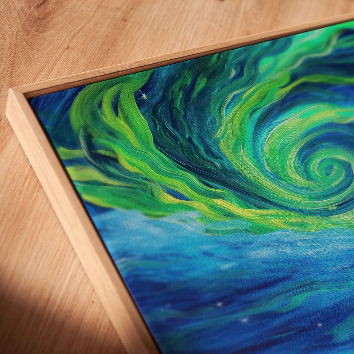 Emerald Green Aurora Swirl Over Snowy Pine Hillside Winter Night Sky Poster - Image 2