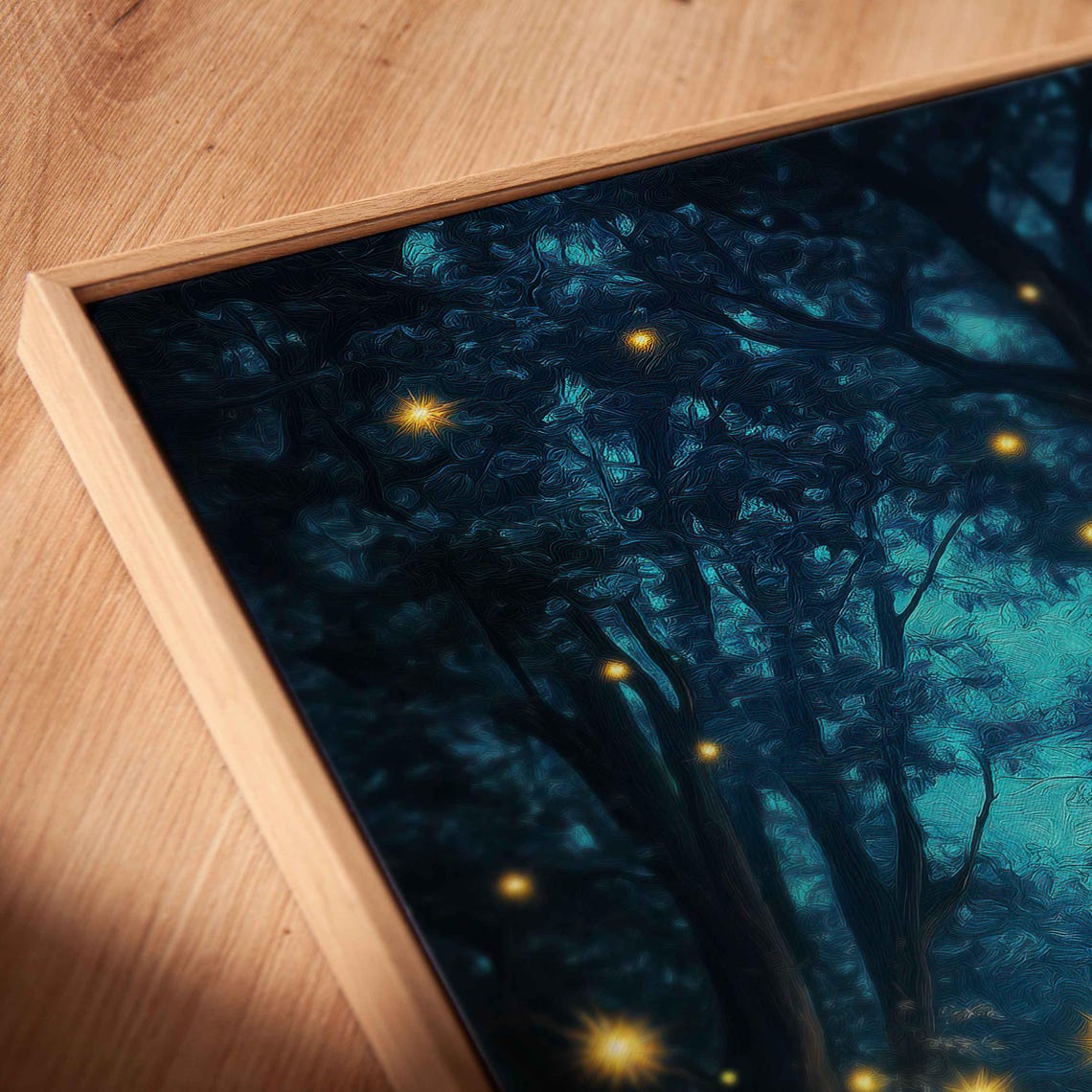 Starry Night Forest Archway With Golden Glowing Orbs Fantasy Poster - Image 2