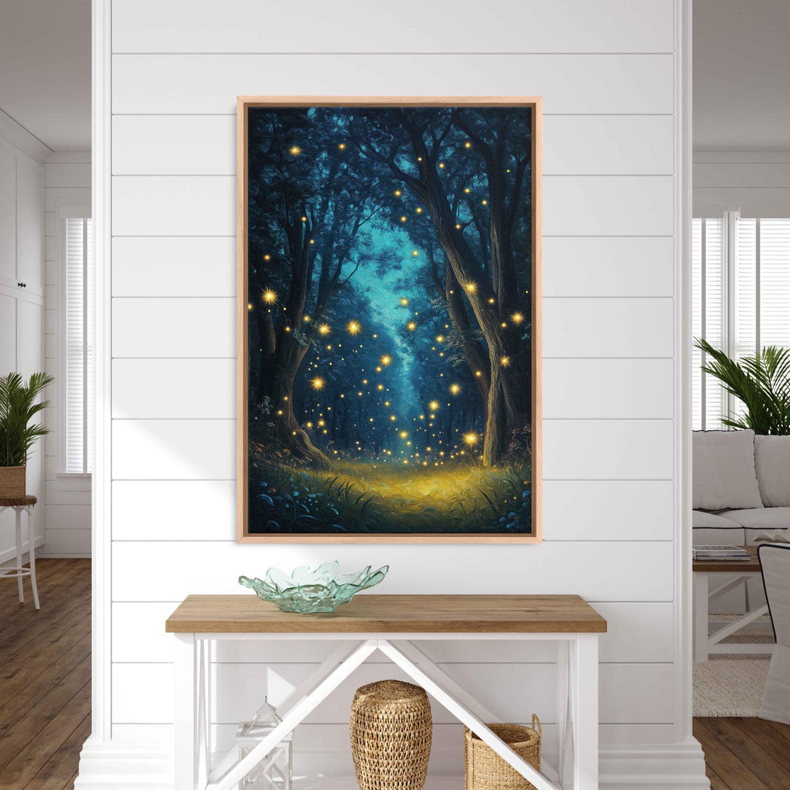 Magical Mooonlit Forest Glade Engulfed With Fireflies Oil Wall Art Print Fantasy Nature Art Enchanted Trees Ready To Hang
