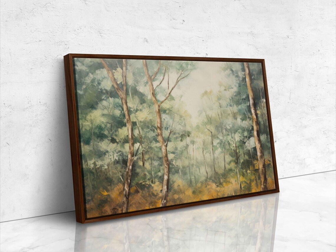 Vintage Rustic Trees Painting On Reproduction Print Ready To Hang Rustic Wall Art - Image 4