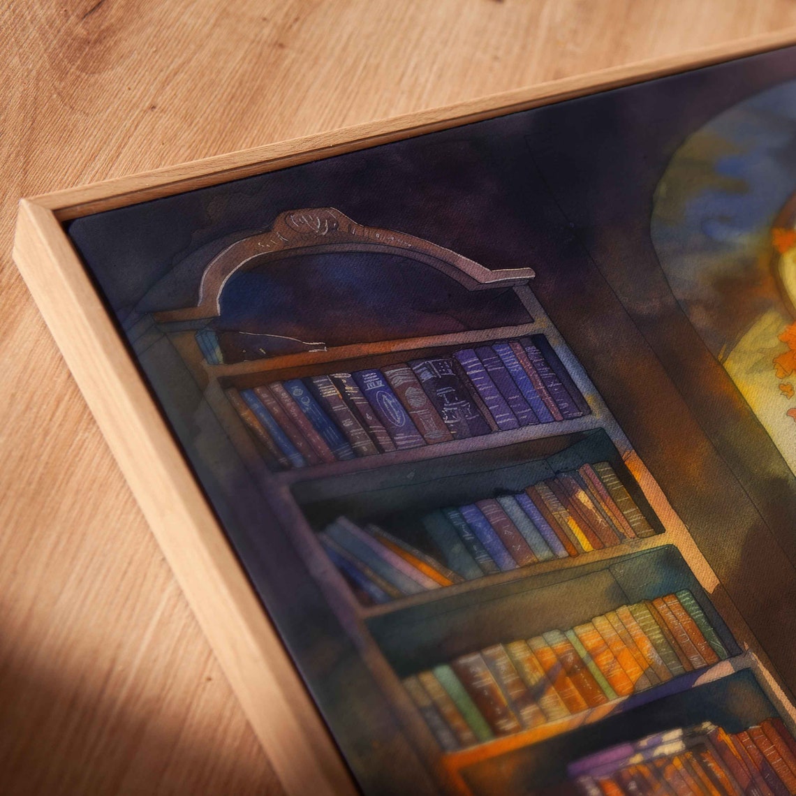 Whimsical Witches Magical Library With Light Shining Through Glass Watercolor Wall Art Print Ready To Hang - Image 2