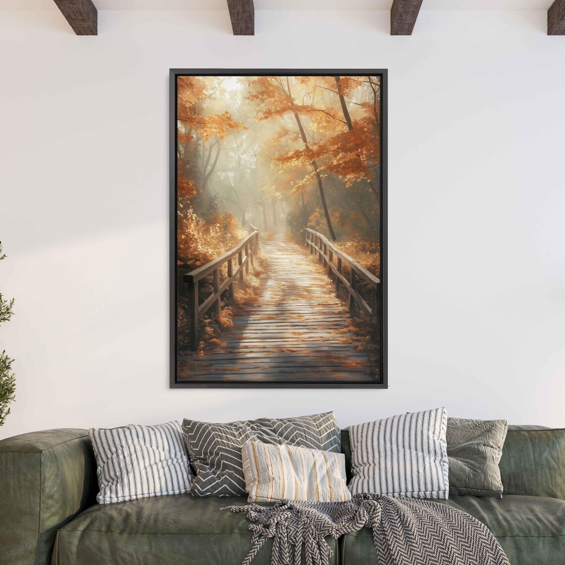 Autumn Forest Path, Peaceful Wooden Bridge