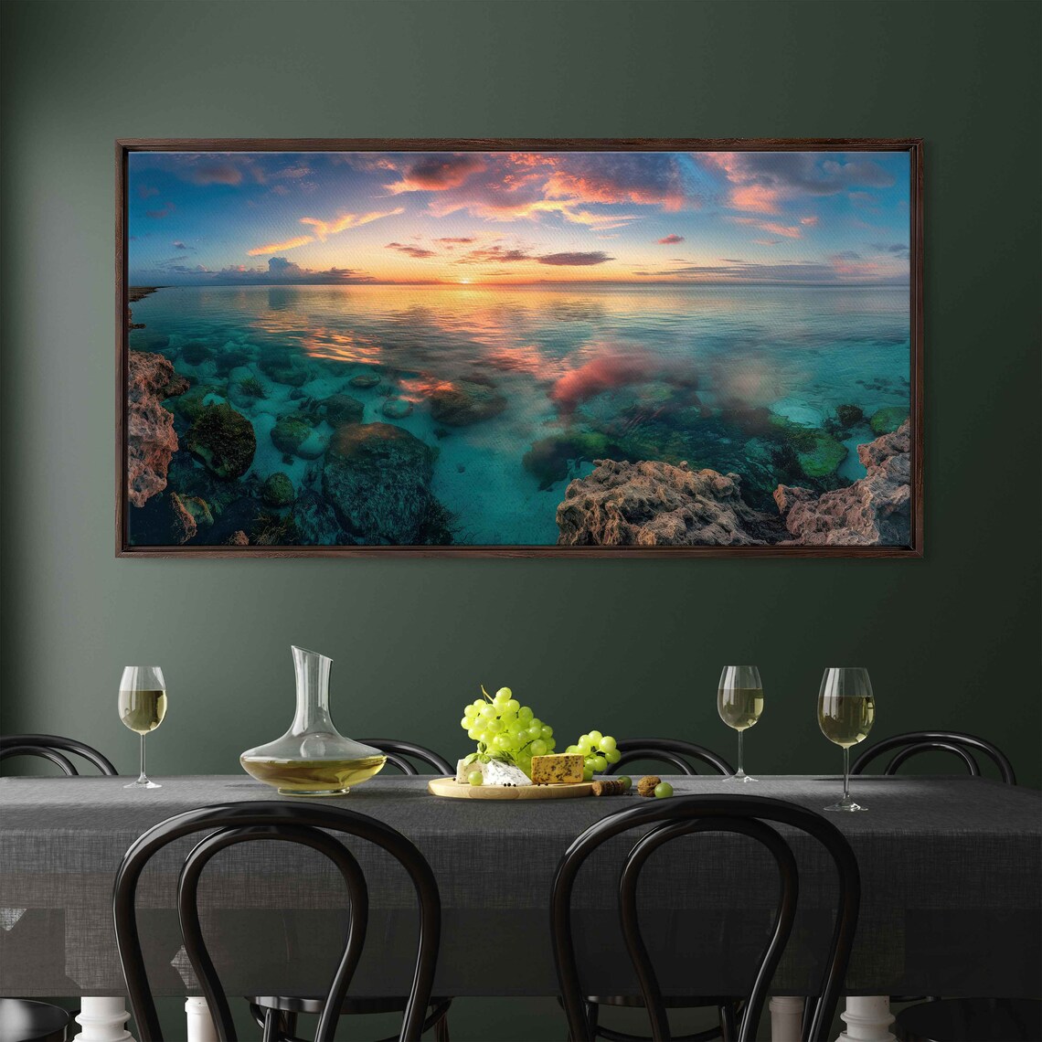 Ocean Sunset Over Crystal Clear Turquoise Water Rocky Shore Poster - Image 4