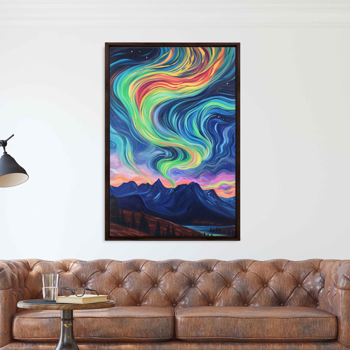 Vivid Rainbow Aurora Lights Over Dark Mountain Peaks Night Poster - Image 3