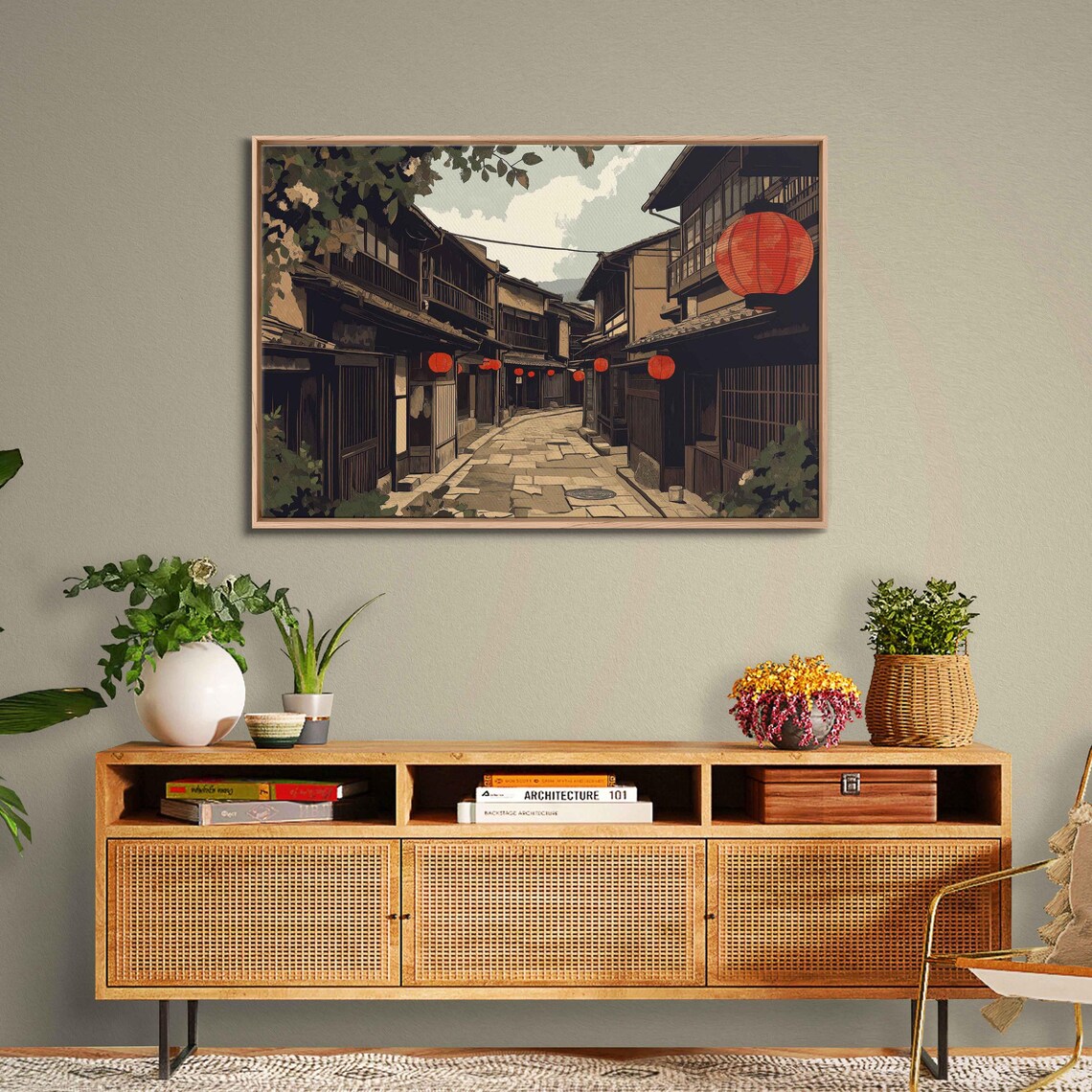 Ancient Kyoto Street Vintage Style Lanterns Traditional Houses Poster