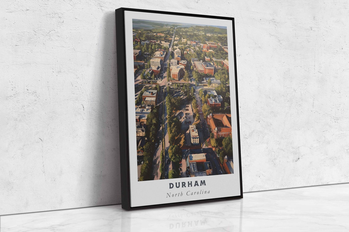 Durham North Carolina Aerial Downtown Brick Street Tree Lined Poster - Image 2