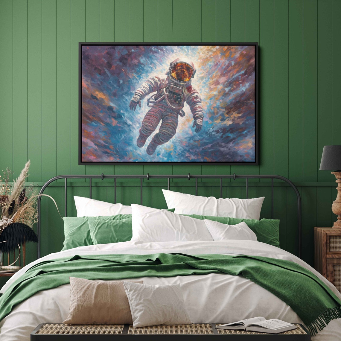 Astronaut Floating in Space Colorful Swirling Nebula Painting Wall Art - Image 3