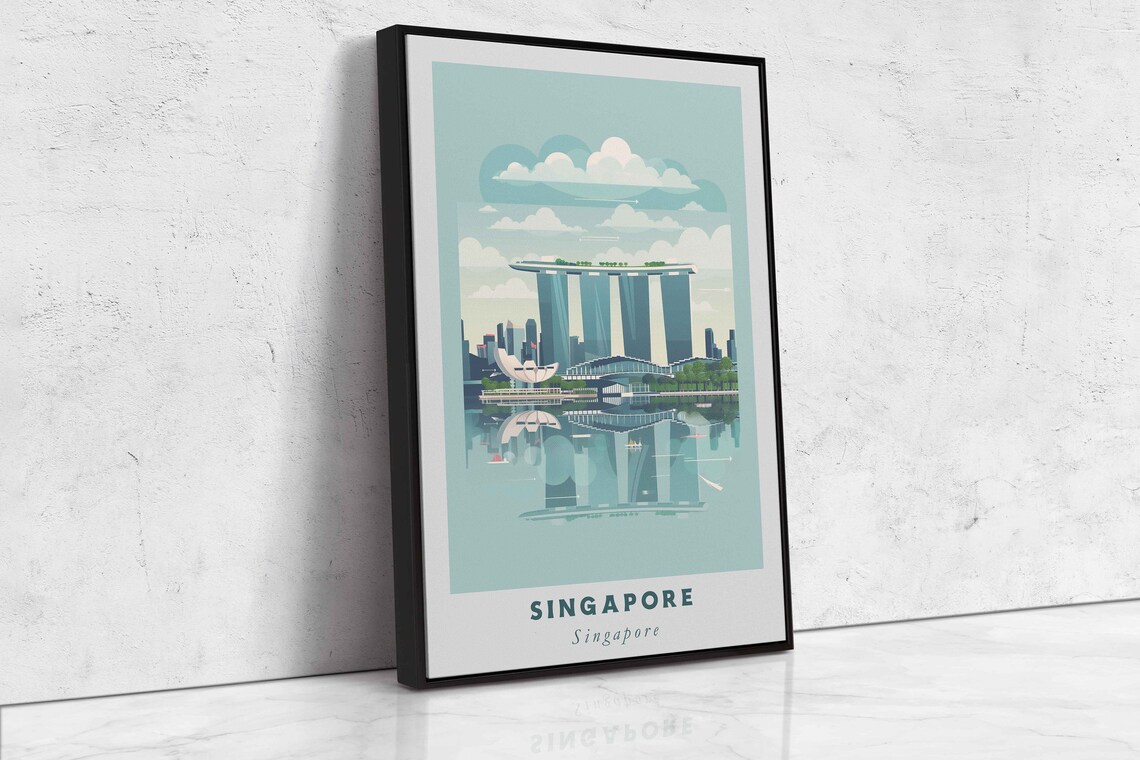 Singapore Marina Bay Sands Skyline Vintage Travel Illustration Poster - Image 2