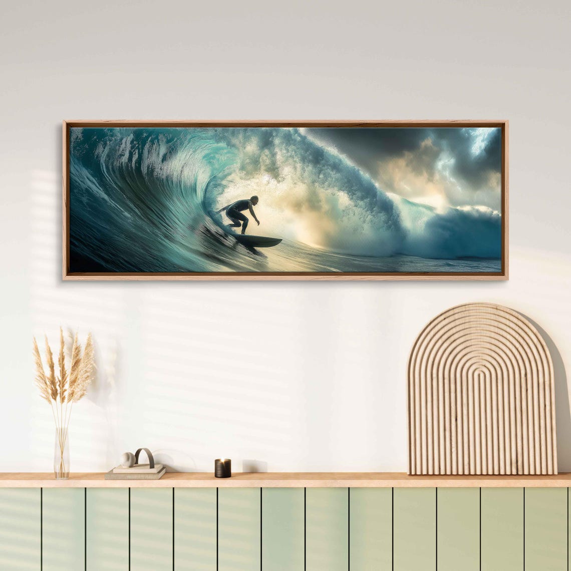 Surfer Catching Massive Wave Wall Art Print Tropical Island Gift For Surfer Blue Water Ready To Hang - Image 3