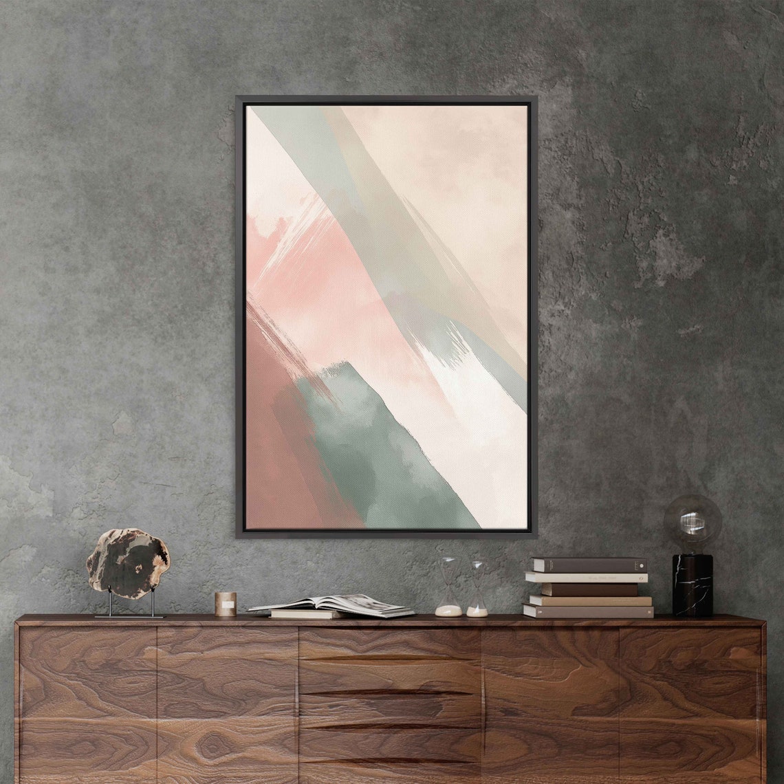 Rose Sage Green Diagonal Bands Pastel Abstract Painting Poster