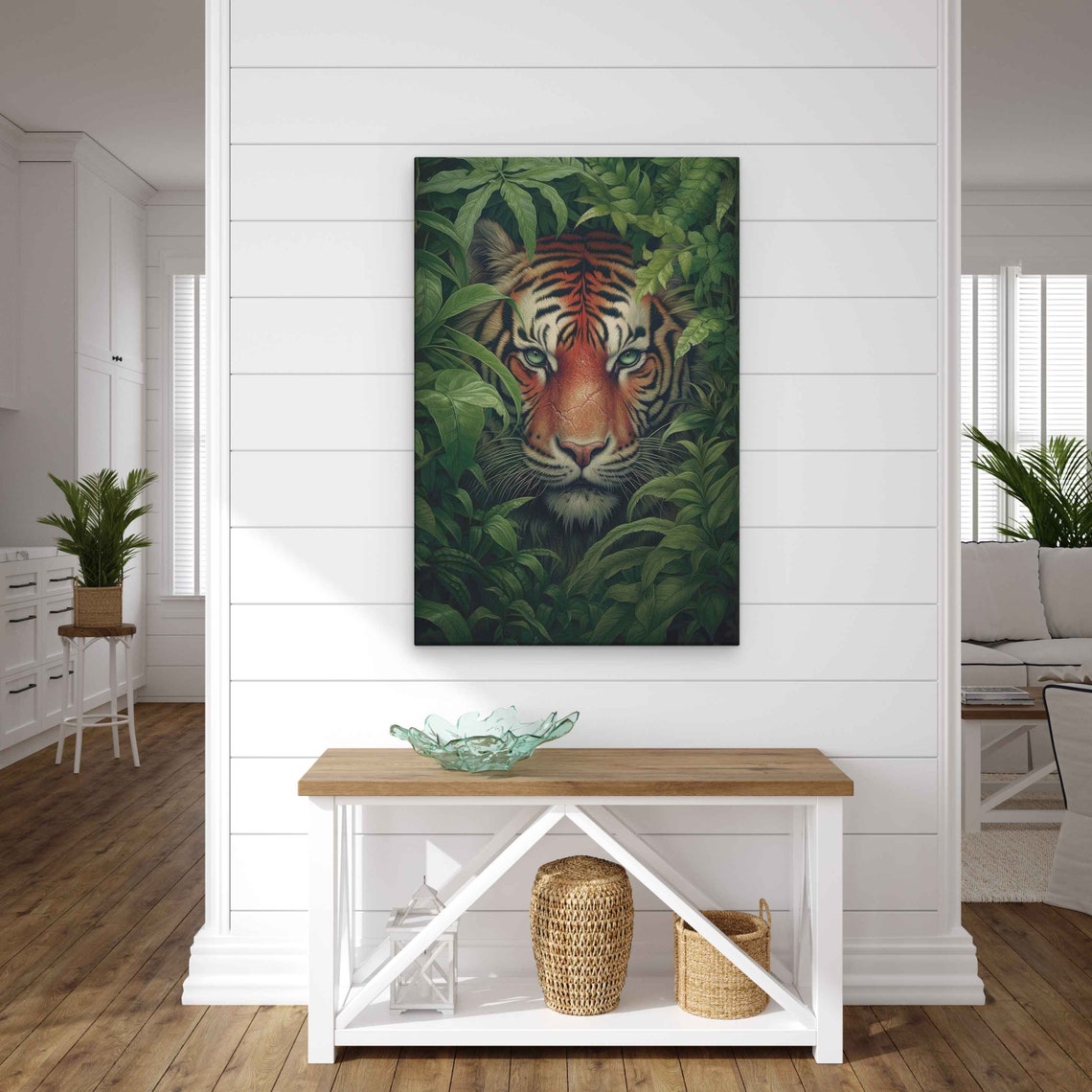 Tiger Face Emerging Jungle Leaves Piercing Eyes Wildlife Art Poster - Image 3