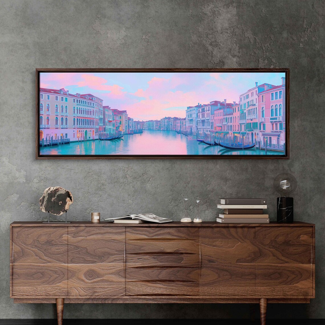 Venice Italy Grand Canal Panoramic Watercolor Pastel Gondolas Poster