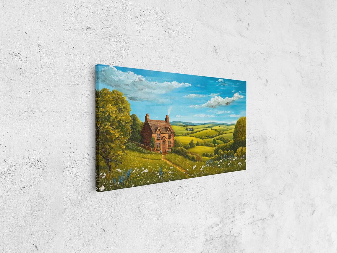 Tea House Amid Rolling Hills Wall Art Print Airy English Countryside Scene - Image 4
