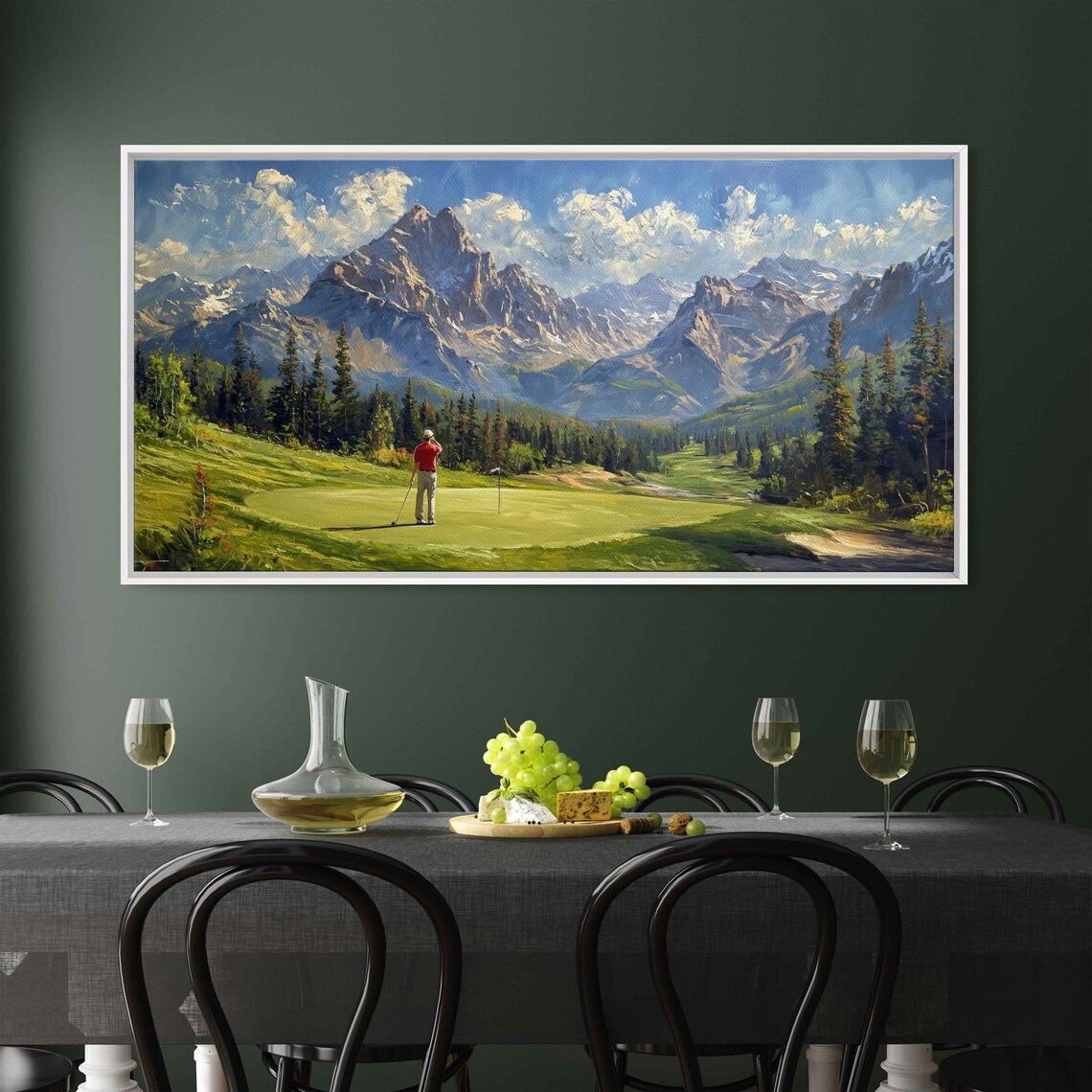 Golfer On Green With Majestice Mountain Range Wall Art Print Gift For Golfer Golf Course Pine Tree Forest Ready To Hang - Image 4