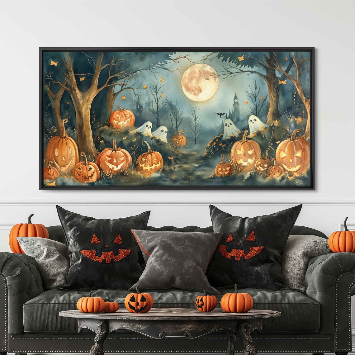 Enchanted Pumpkin Patch With Glowing Jack O Lanterns And Friendly Ghosts Print - Image 3