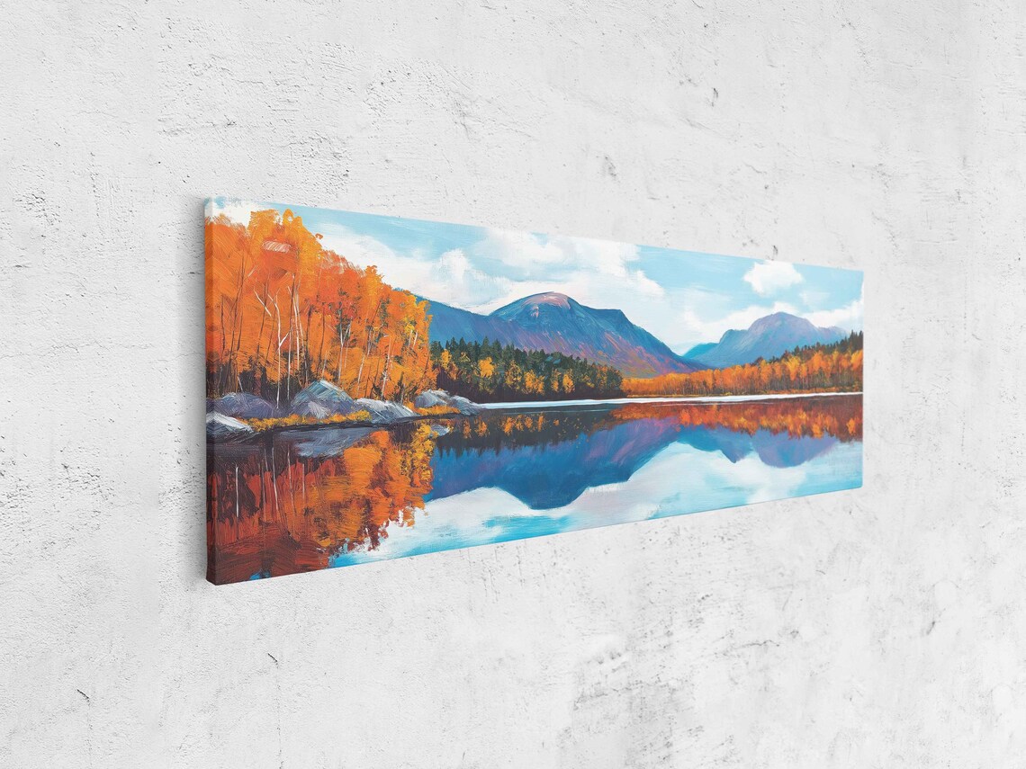 Mountain Range Overlooking Lake, Autumn Scene - Image 4