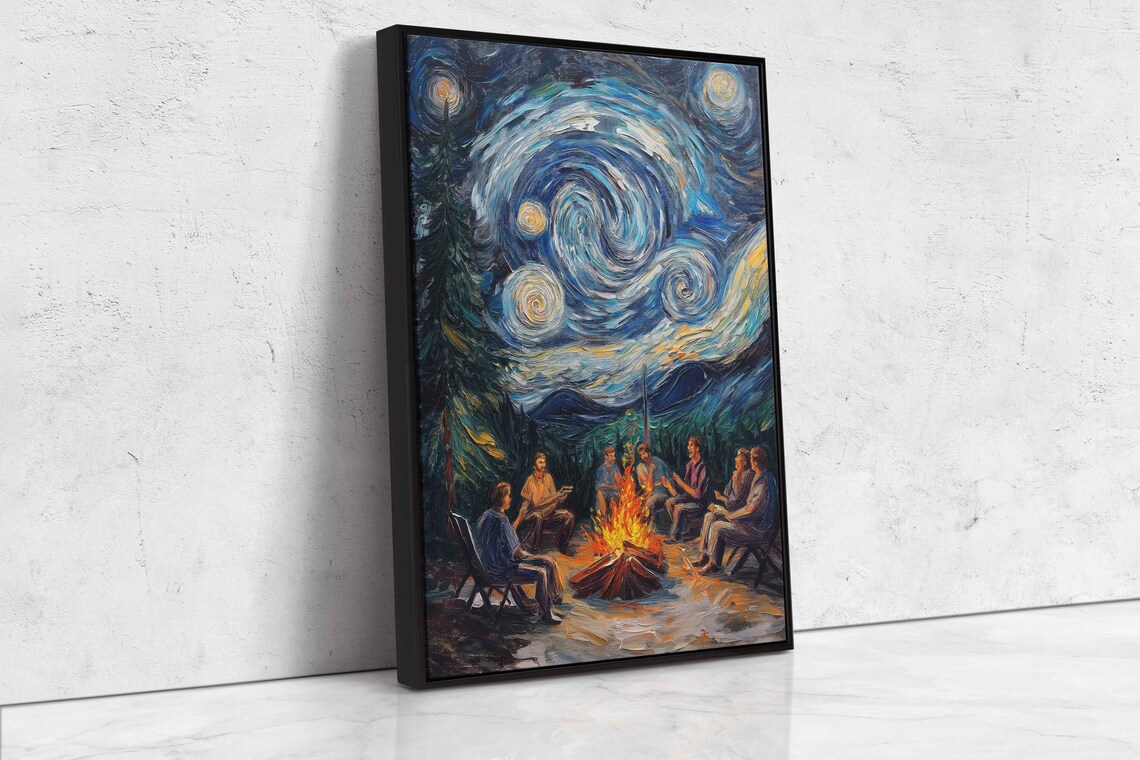 Swirling Night Sky Over Campfire Art Print - Image 4