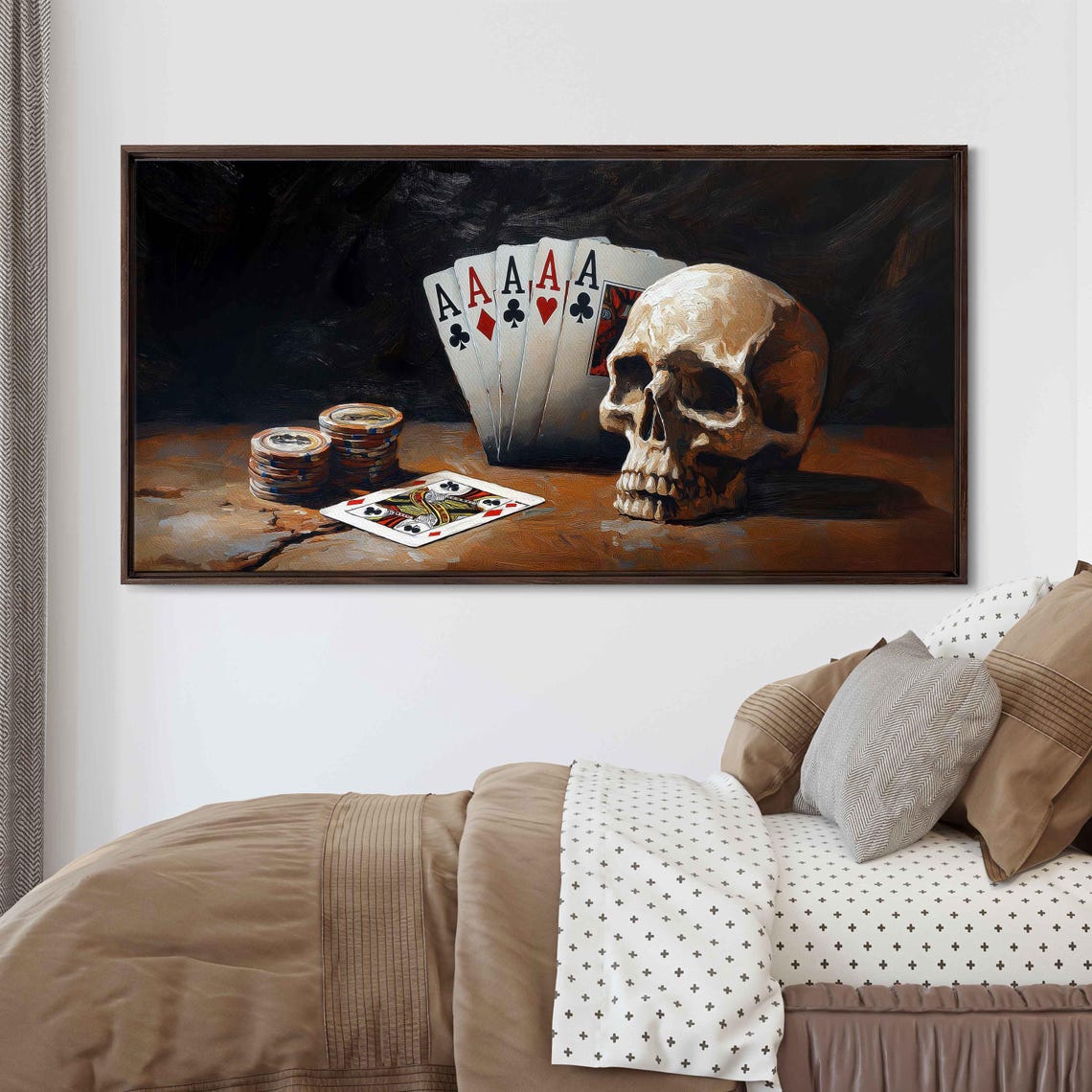 Four Aces Skull Poker Chips Dark Moody Still Life Man Cave Art Poster