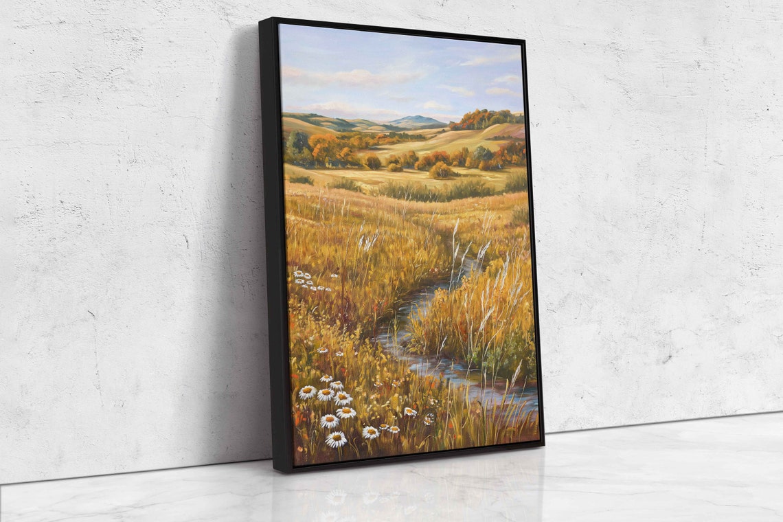 Golden Autumn Meadow Creek Wildflowers Rolling Hills View Poster - Image 4