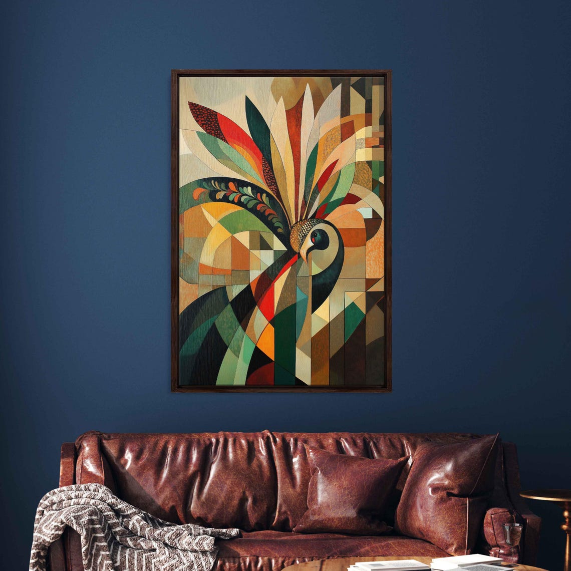 Cubist Geometric Peacock Stylized Colorful Feathers Art Poster
