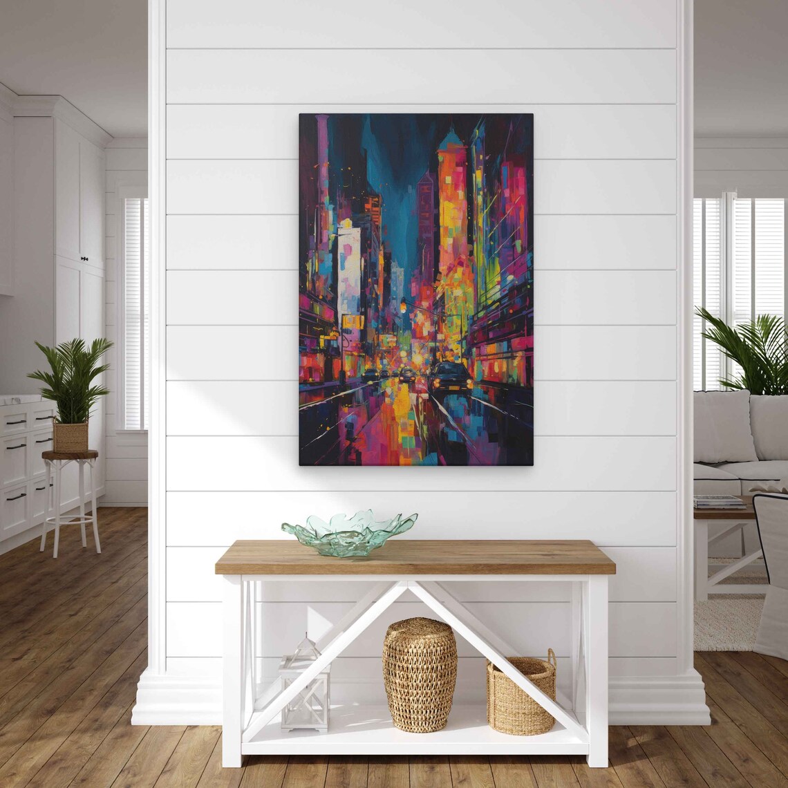 Rainy Neon City Street Avenue Night Glow Urban Painting Poster - Image 2