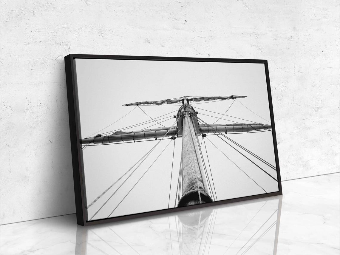 Tall Ship Mast Rigging Monochrome Minimalist Nautical Photo Print - Image 4