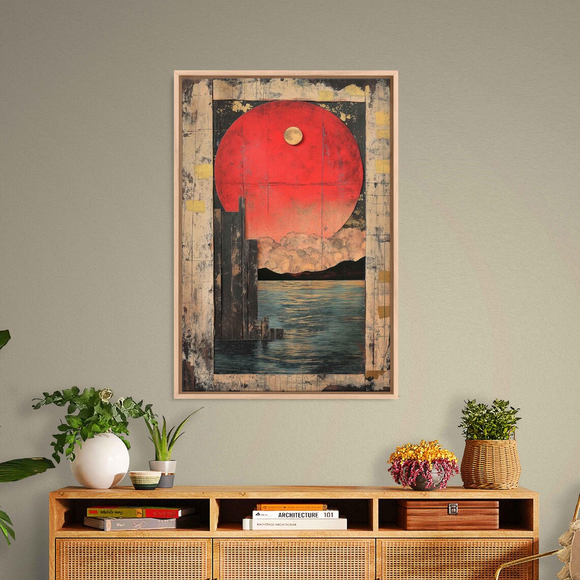 Red Twilight Horizon, Surreal Whimsical Collage