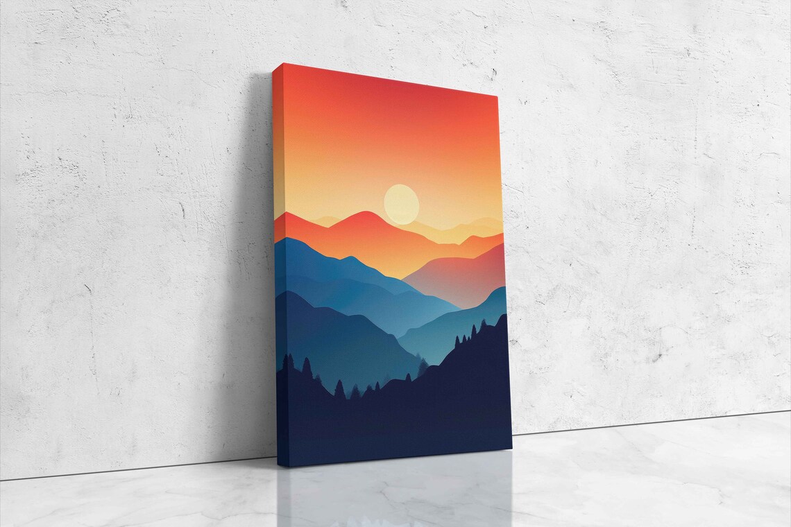 Minimalist Mountain Forest Sunset Poster - Image 4