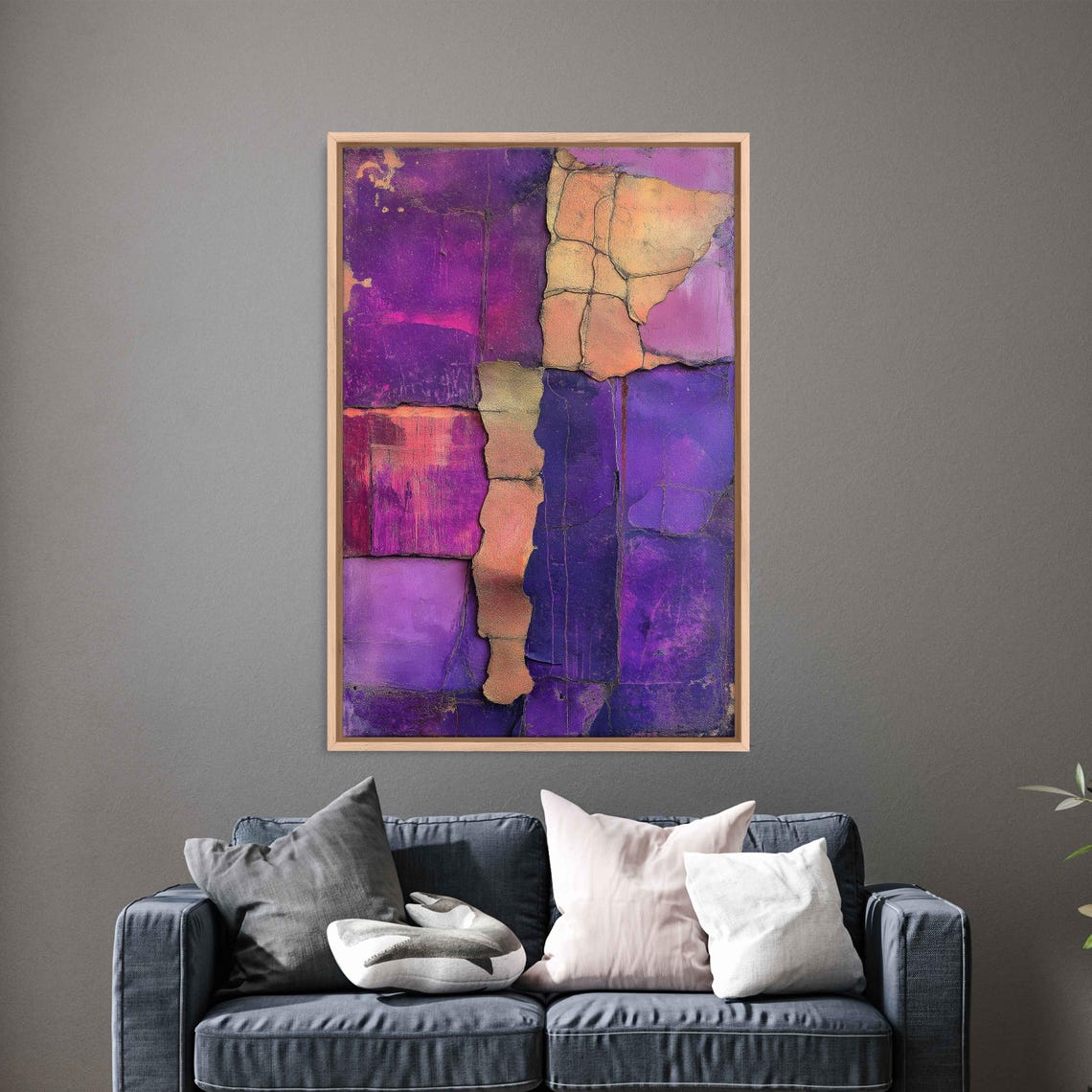 Purple Magenta Crackled Stone Abstract Gold Modern Wall Art Poster