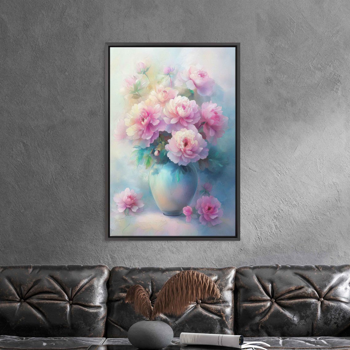 Pastel Pink Peonies Vase Soft Floral Watercolor Serene Art Poster - Image 3