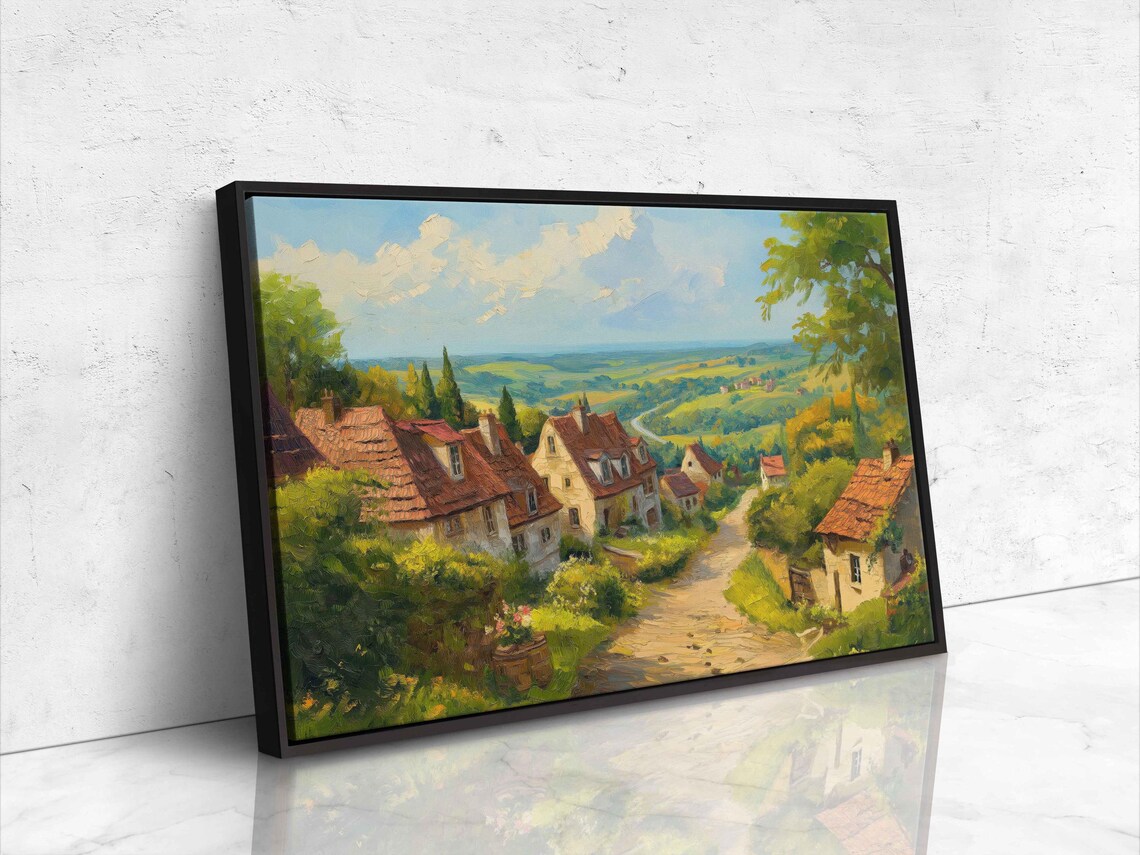 European Village Cottages Red Roofs Rolling Green Hills Poster - Image 4