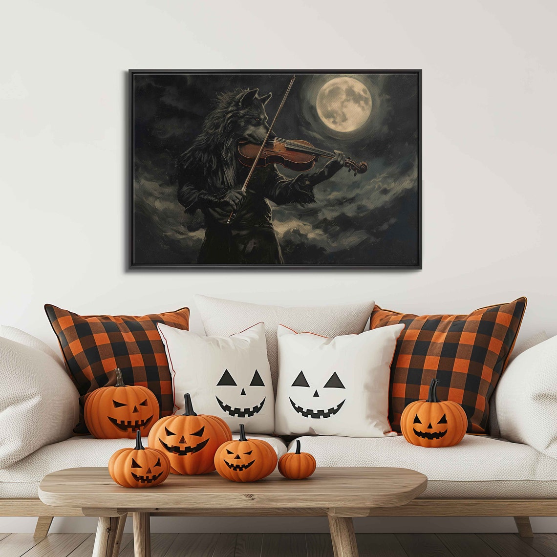 Werewolf Playing Violin Under Full Moon Night Halloween Poster - Image 3