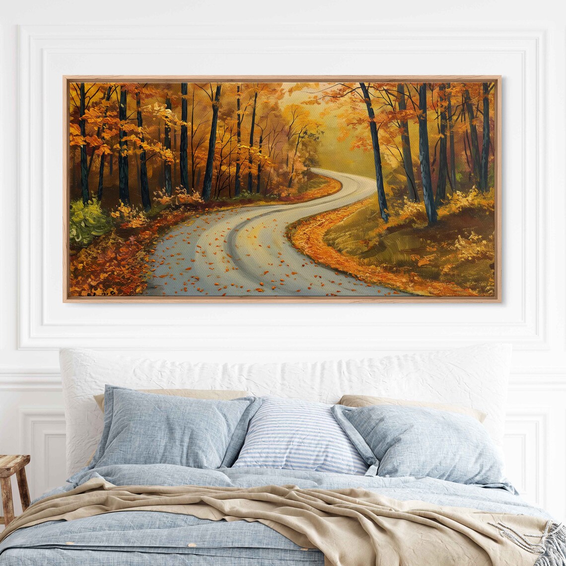 Winding Road Through Golden Autumn Forest Painting Landscape Poster - Image 3