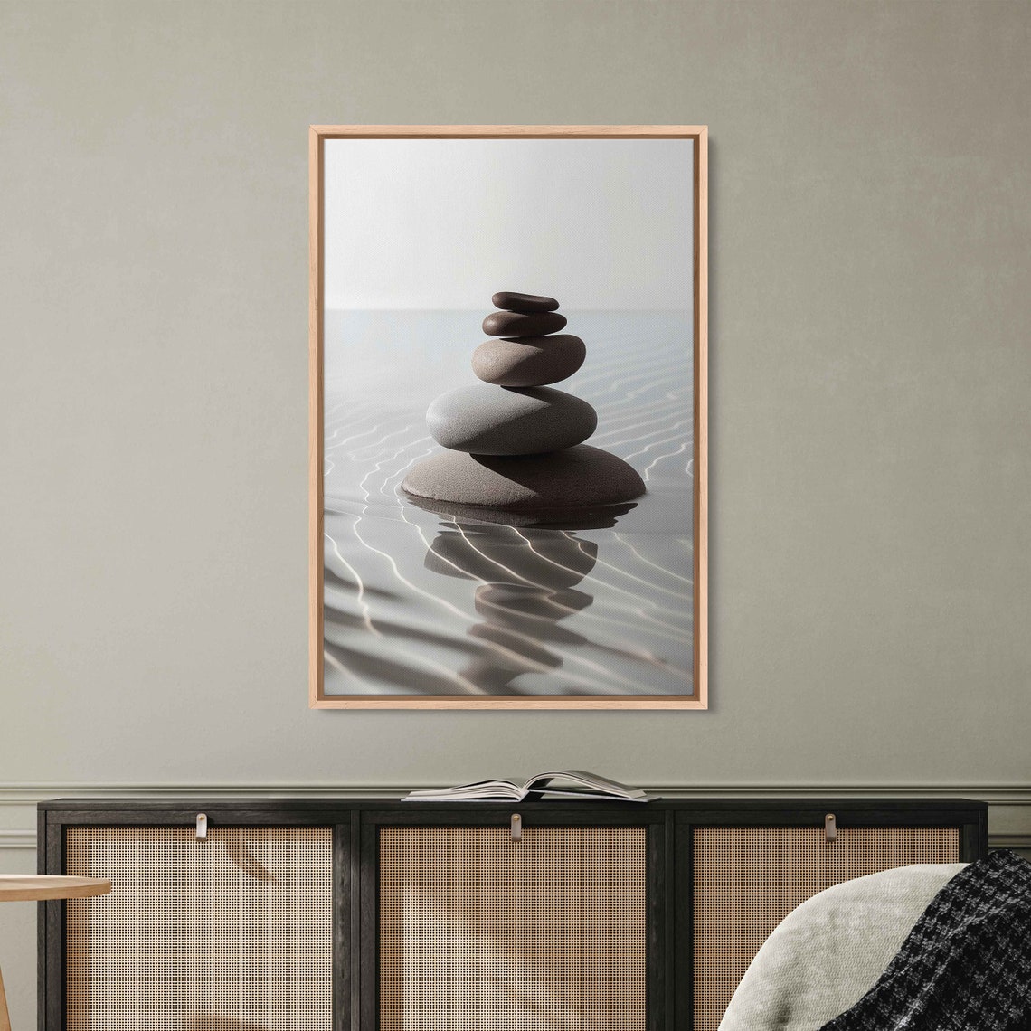 Zen Balancing Stones in Rippled Water Minimalist Meditation Art Poster - Image 3