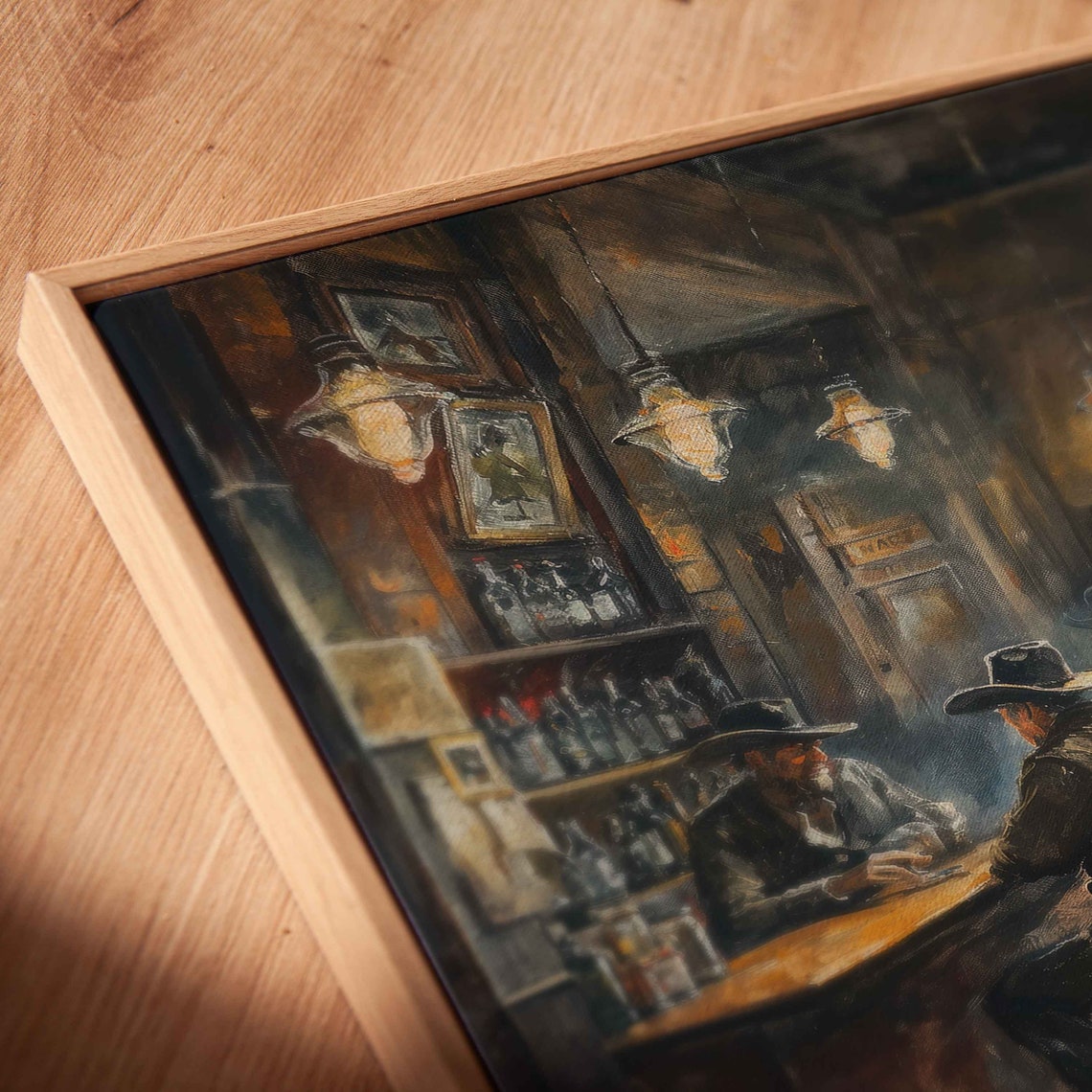Wild West Bar Filled With Cowboys Wall Art Print Ready To Hang - Image 3