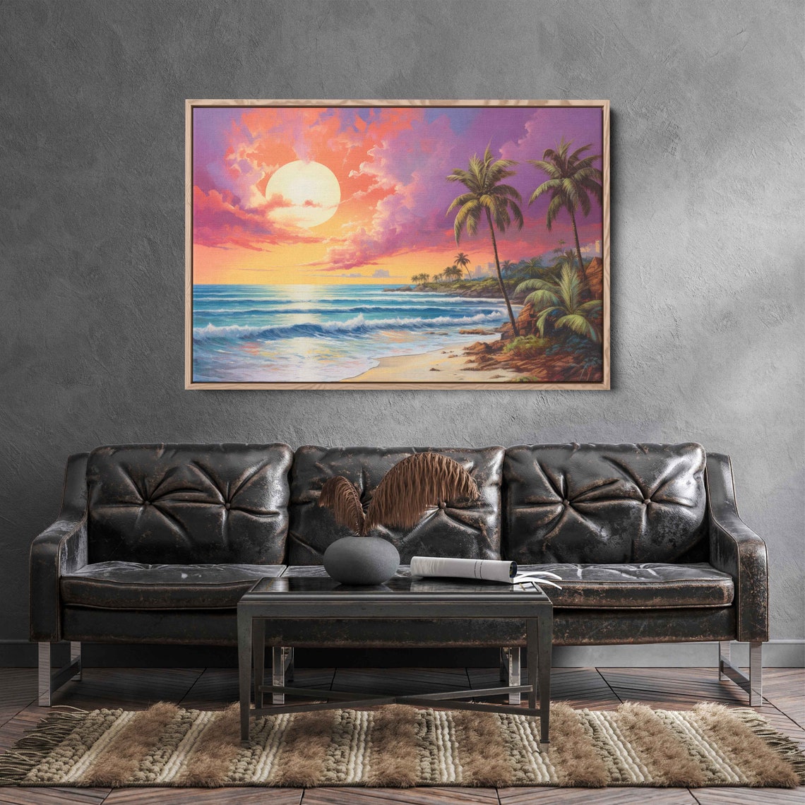Sunset Tropical Beach Framed Print Ready To Hang - Image 2