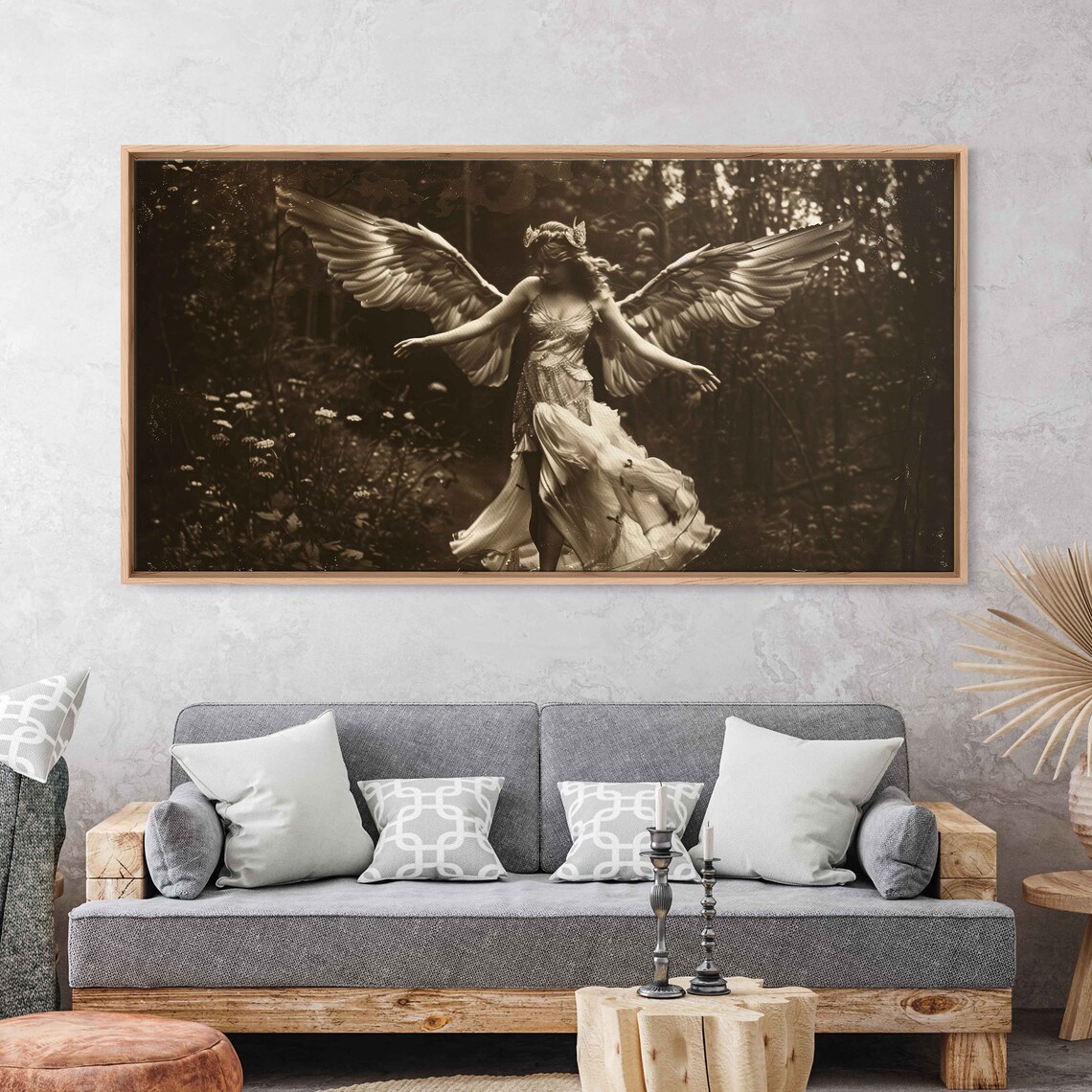 Angel With Majestic Wings And Flowing Dress In Forest Vintage Photo Wall Art Print Fairy Art Ready To Hang - Image 3