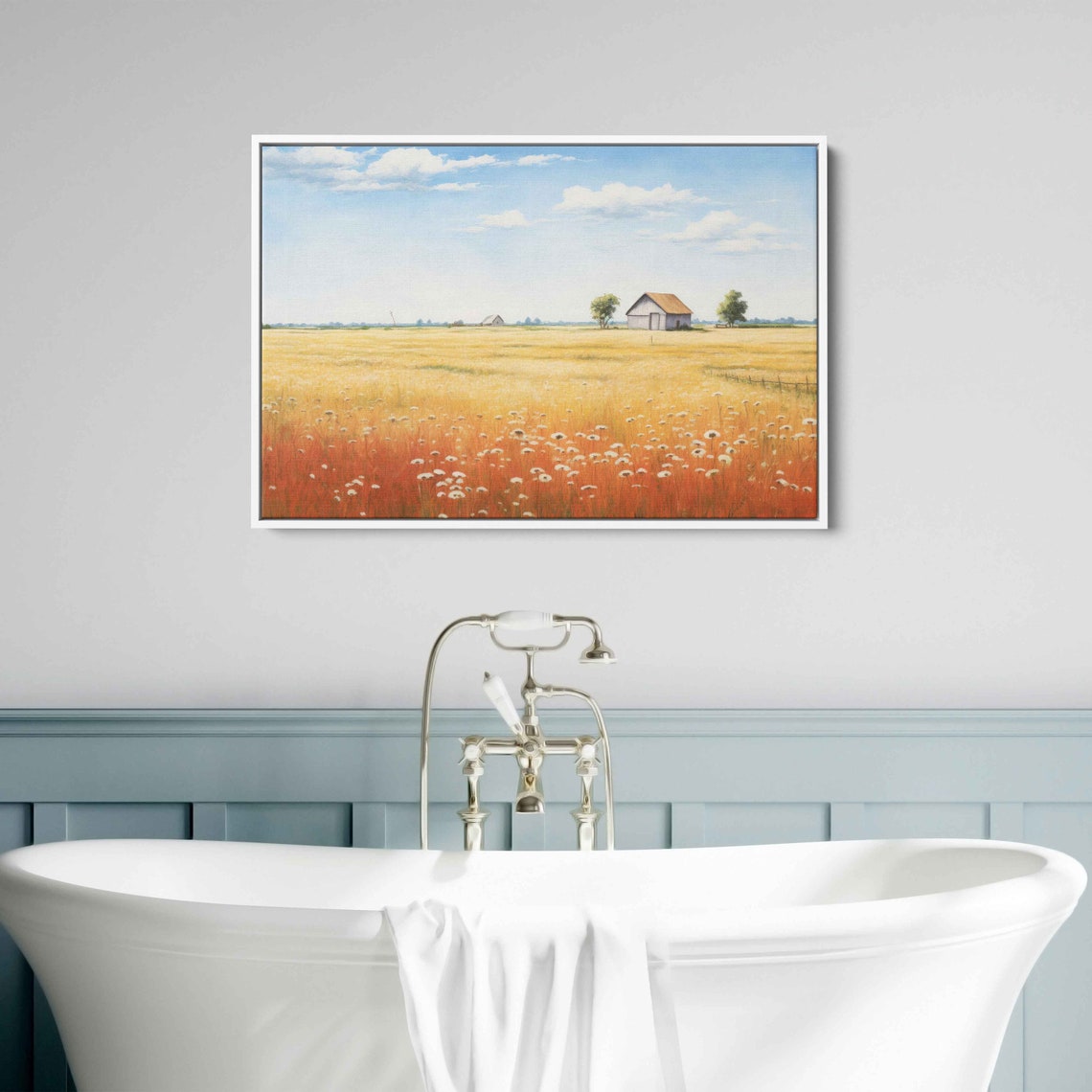 Rustic Farm Vintage Painting Framed Print Ready To Hang Farmhouse Decor - Image 2