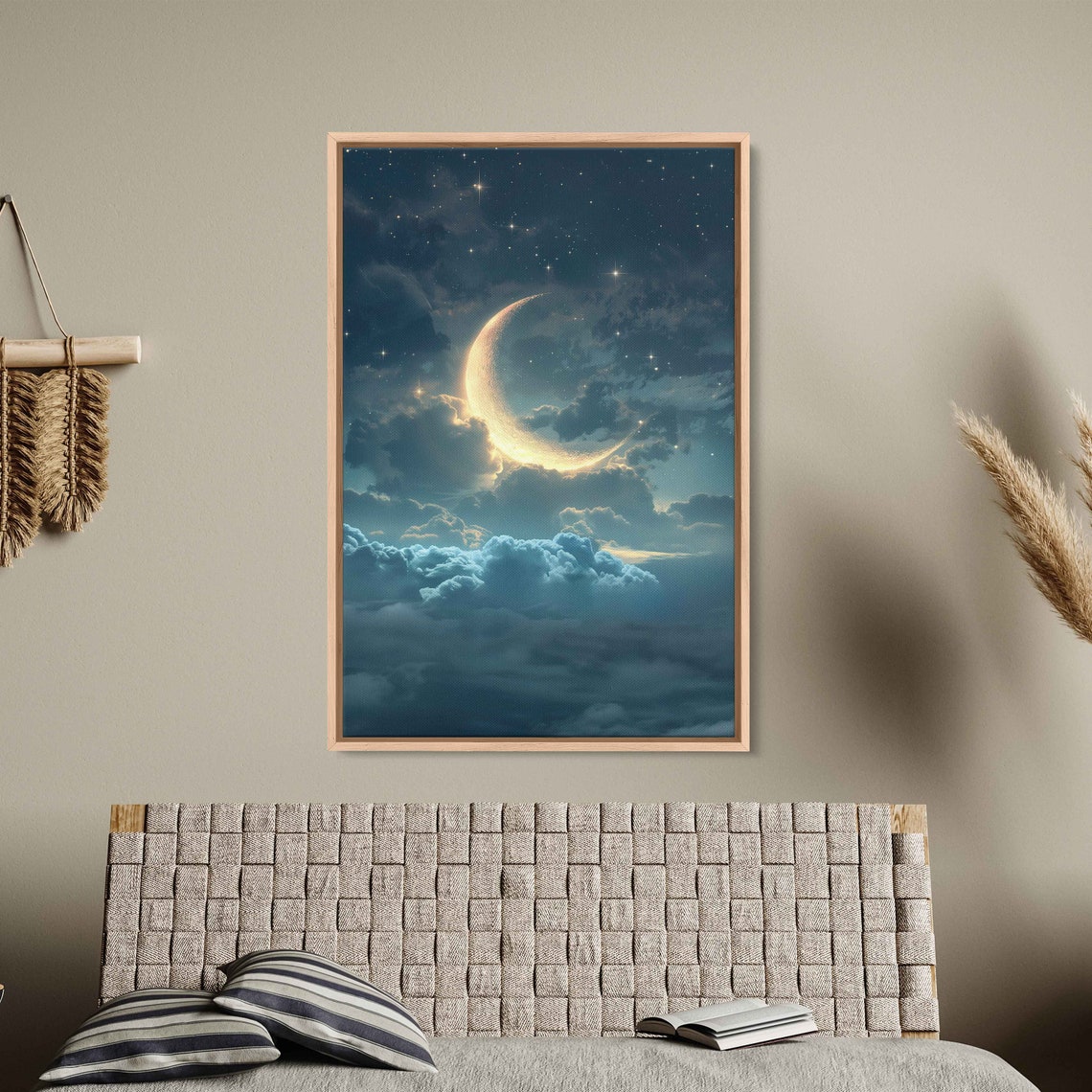 Crescent Moon Above Clouds Hyperrealism Photo Wall Art Print Celestial Poster Minimalistic Print Impressionism Ready To Hang - Image 3