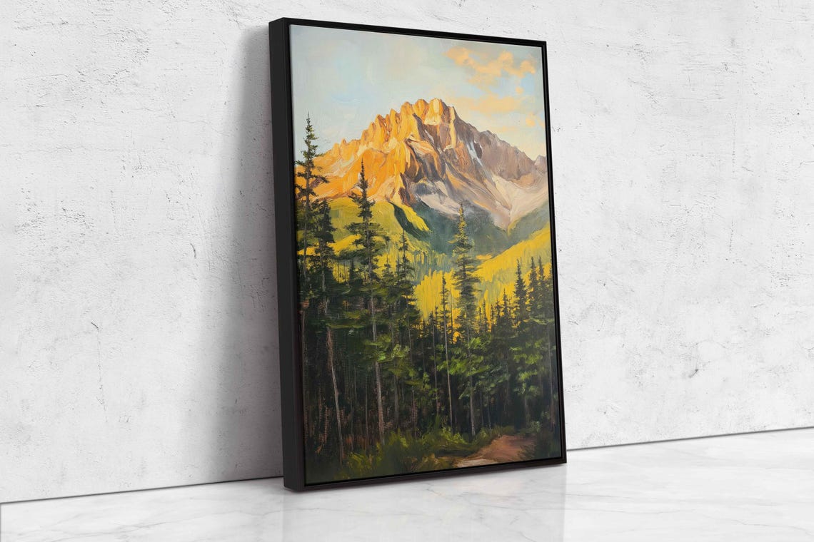 Golden Hour Mountain Peak Glow Pine Forest Landscape Wall Poster - Image 4