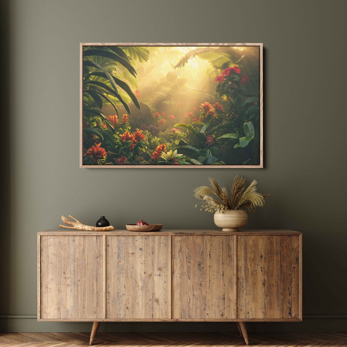 Sunlit Rainforest Lush Greenery Wall Art Print Ready To Hang